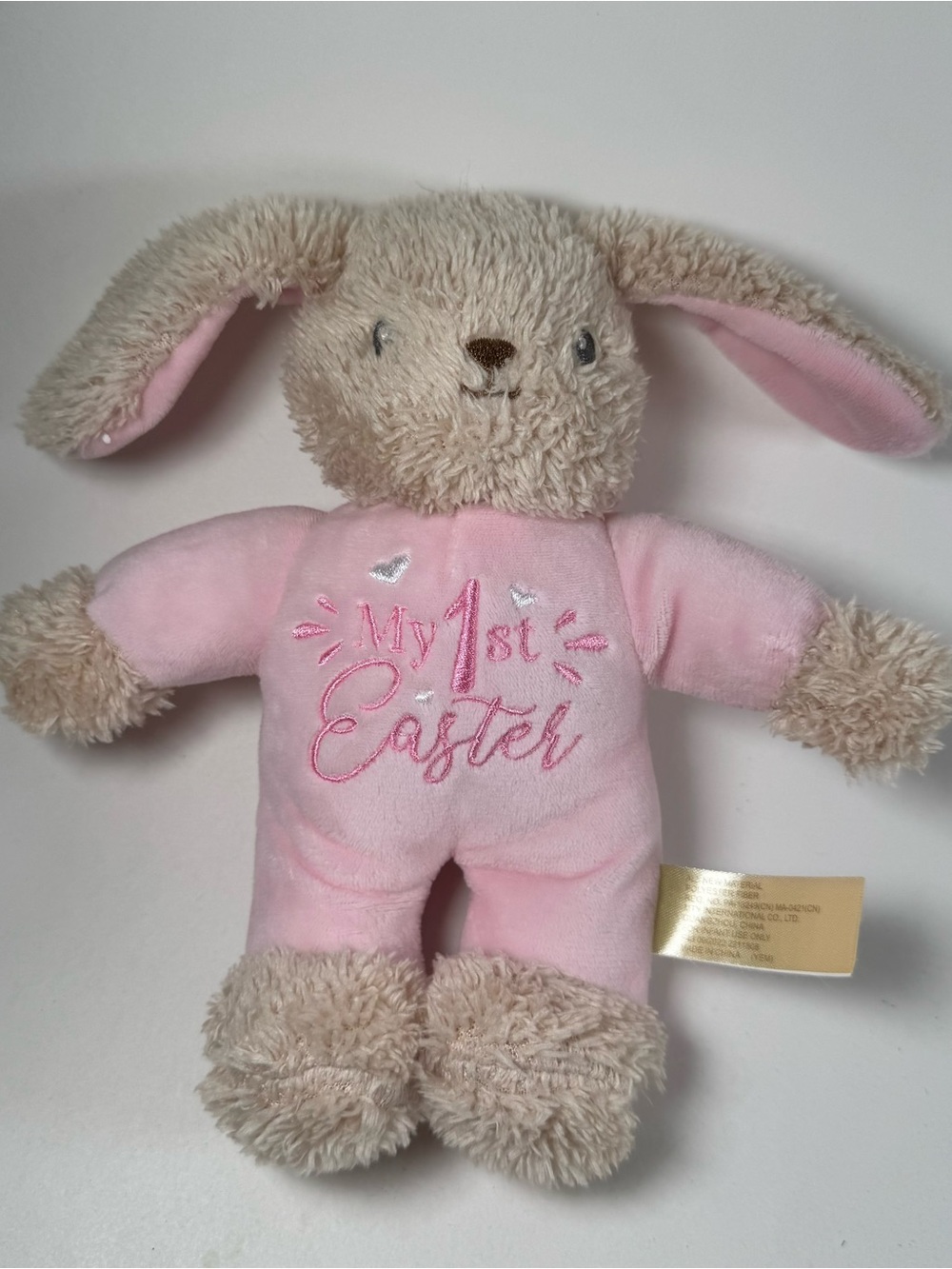 MTY International Plush Bunny Rabbit Beige Pink My First Easter Rattle 8" 2022